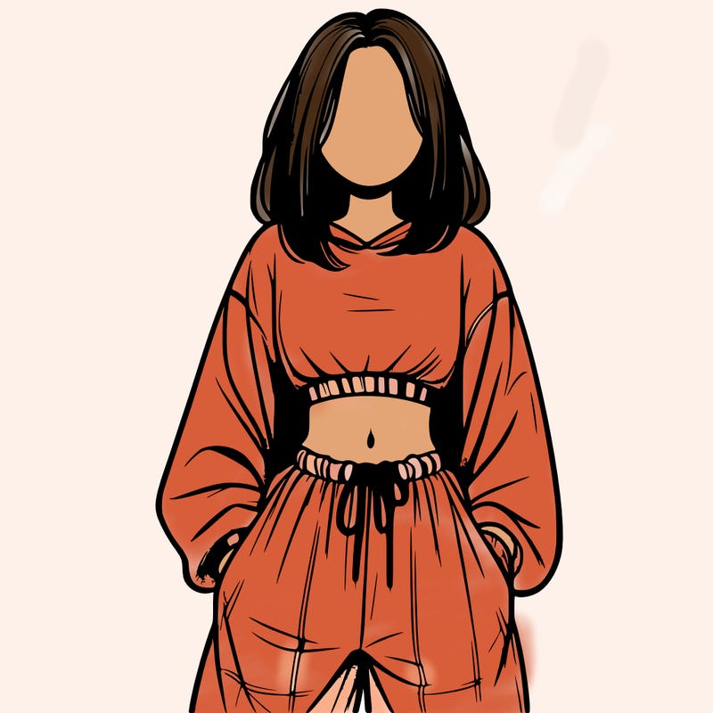 realistic girl faceless with baggy pants and a crop top