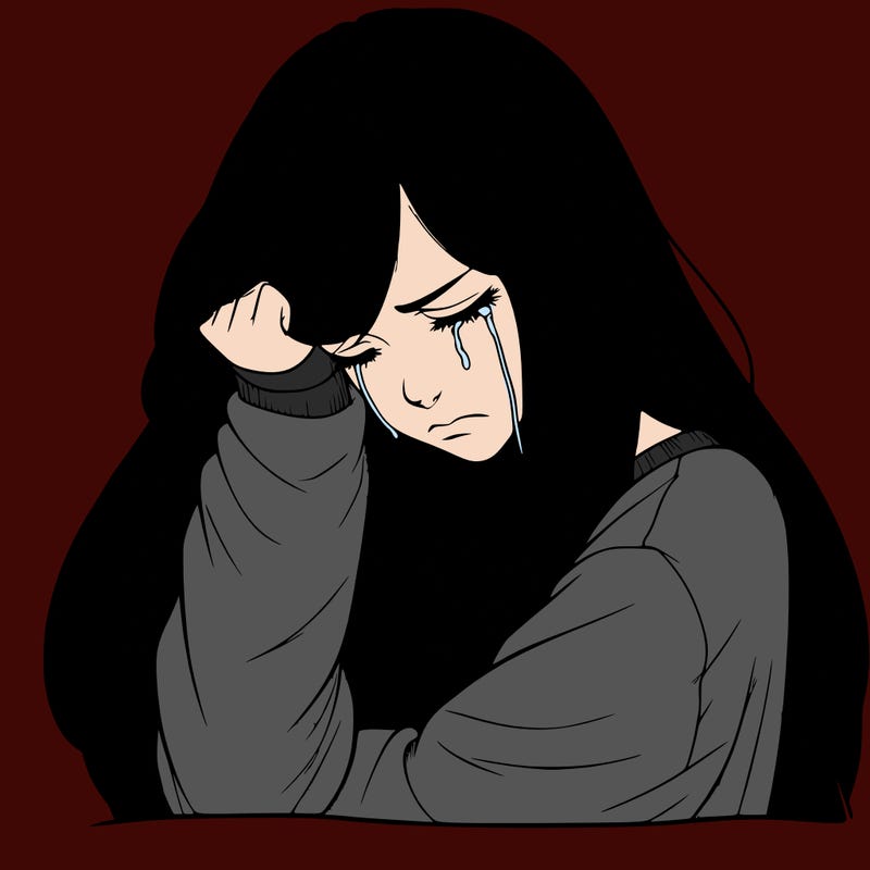 realistic depressed girl with long hair crying