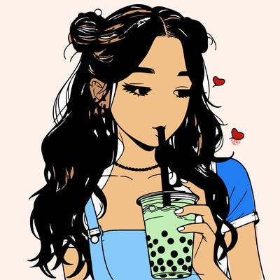 aesthetic realistic girl with boba