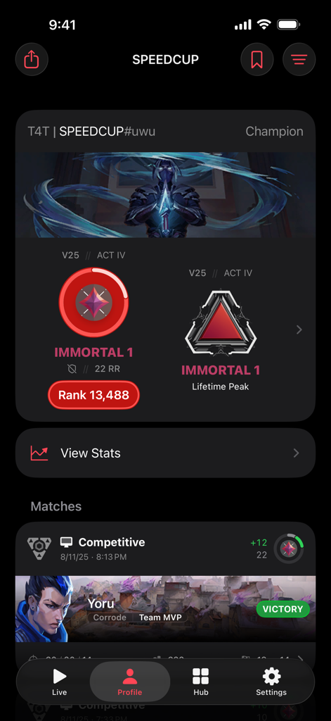 VALPAW - VALPAW app interface showing a Valorant player profile with Immortal 1 rank and recent match history