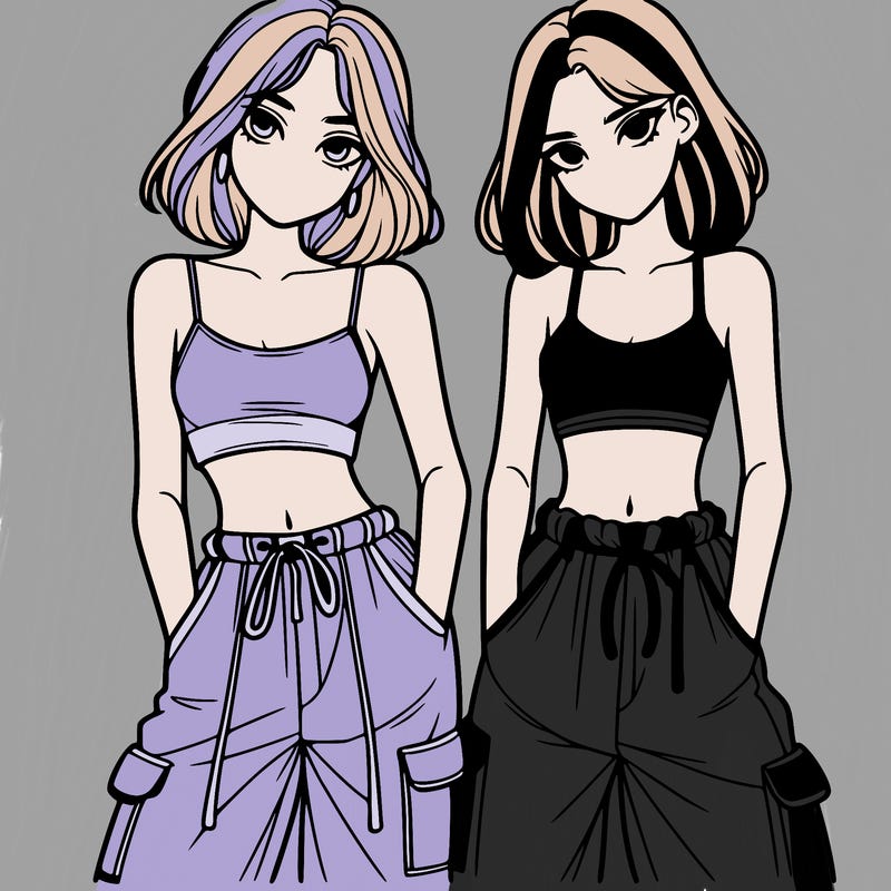 two girls with crop top with baggy pants