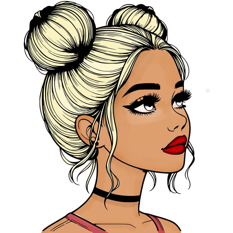 realistic girl with buns on the top of her head