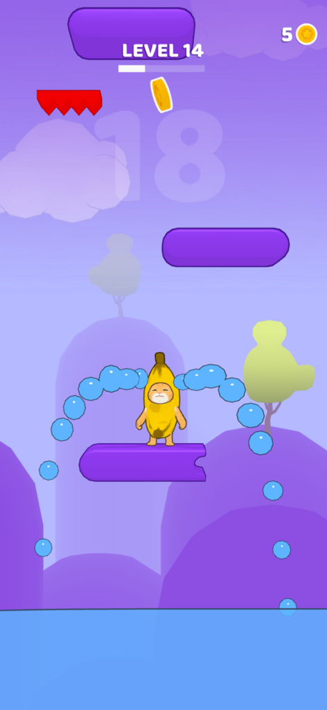 Banana Cat Jump - A crying cat in a banana costume on a platform in the Banana Cat Jump game