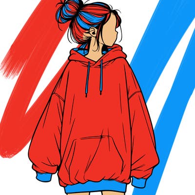 realistic girl with a oversized sweatshirt on and a bun