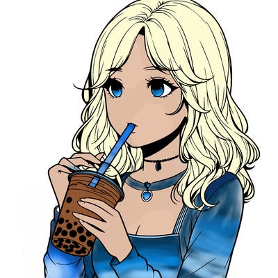 realistic girl drinking boba tea