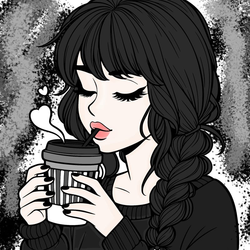 realistic girl drinking coffee