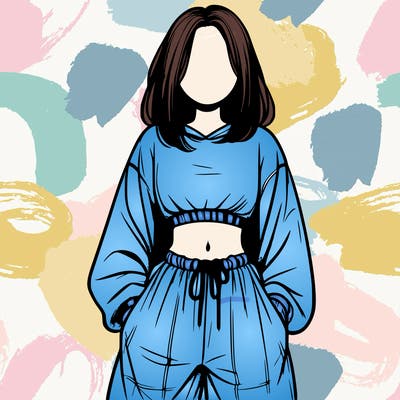 realistic girl faceless with baggy pants and a crop top