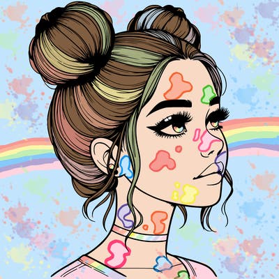 realistic girl with buns on the top of her head