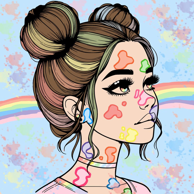 realistic girl with buns on the top of her head