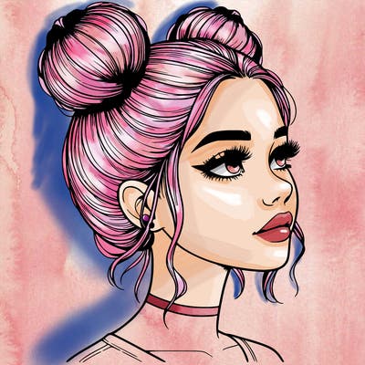 realistic girl with buns on the top of her head