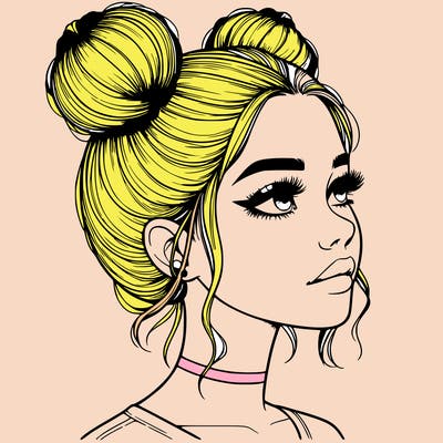 realistic girl with buns on the top of her head