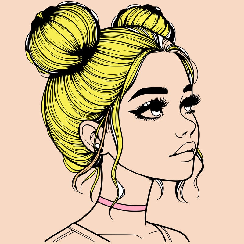 realistic girl with buns on the top of her head