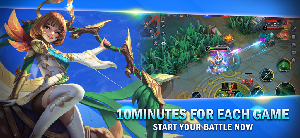 Legend of Ace - Legend of Ace mobile MOBA gameplay featuring an archer hero and a 10-minute match highlight.