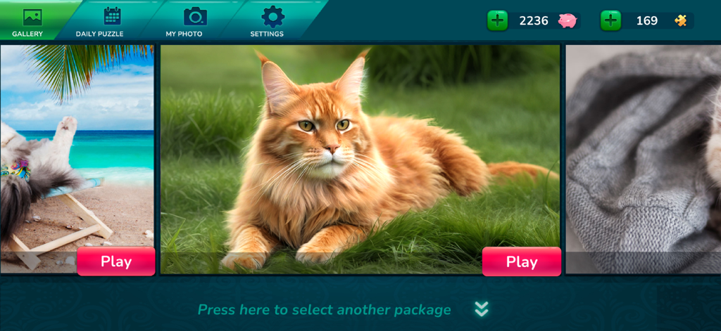Cool Jigsaw Puzzle HD - Gallery screen of the Cool Jigsaw Puzzle HD app featuring high definition cat and nature images