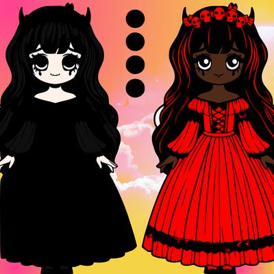 two realistic detailed girls with haunting demonic dresses