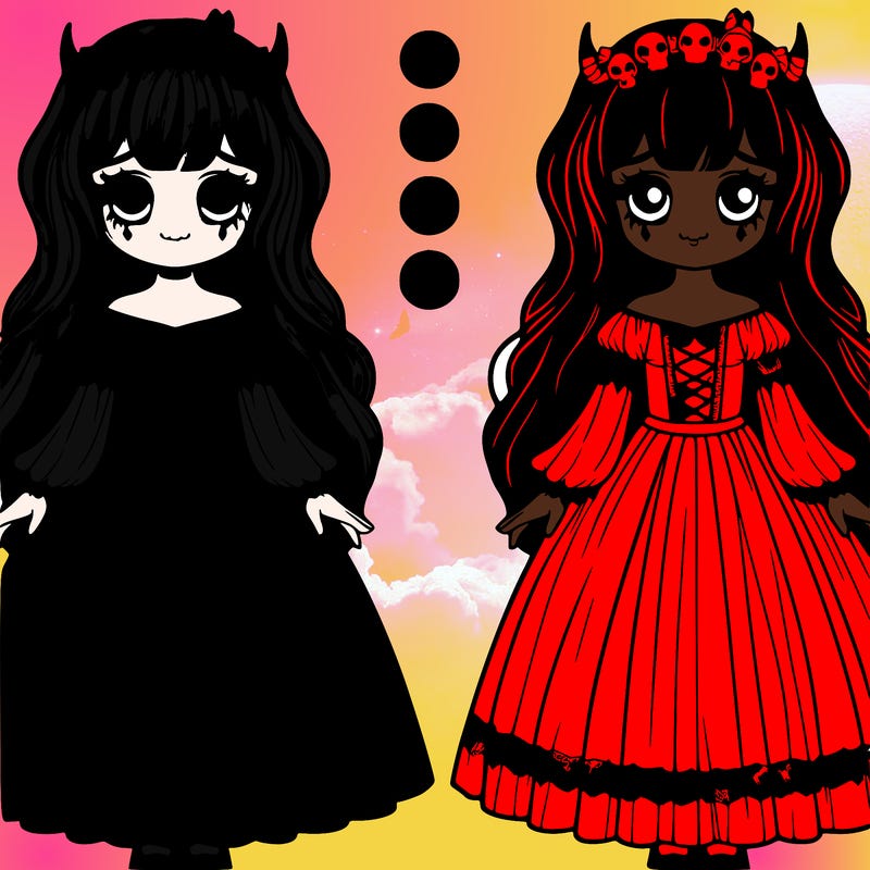 two realistic detailed girls with haunting demonic dresses