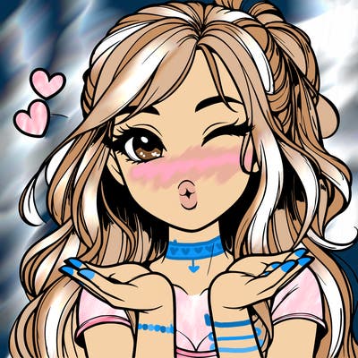 realistic girl winking and blowing a kiss while making heart hands