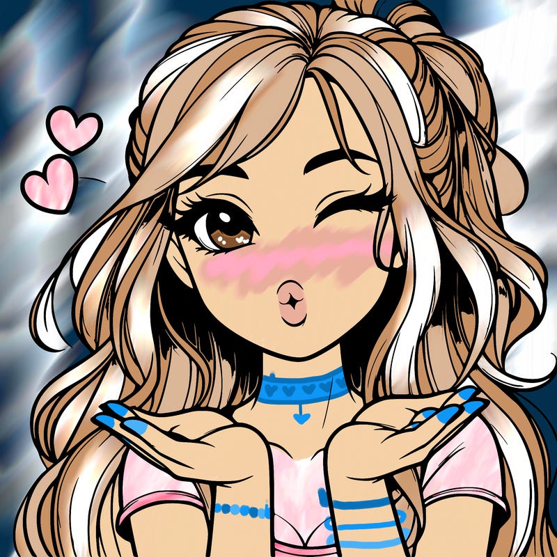 realistic girl winking and blowing a kiss while making heart hands