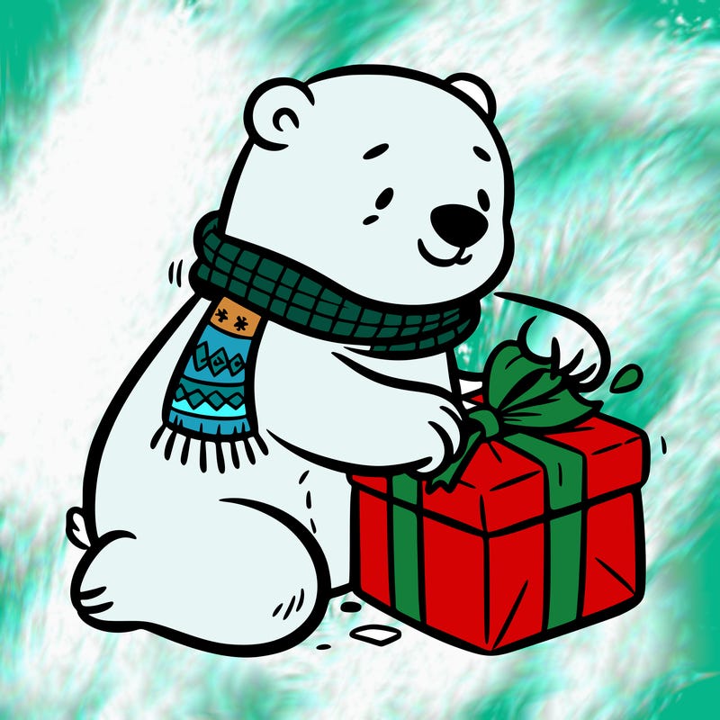 polar bear wrapping a present