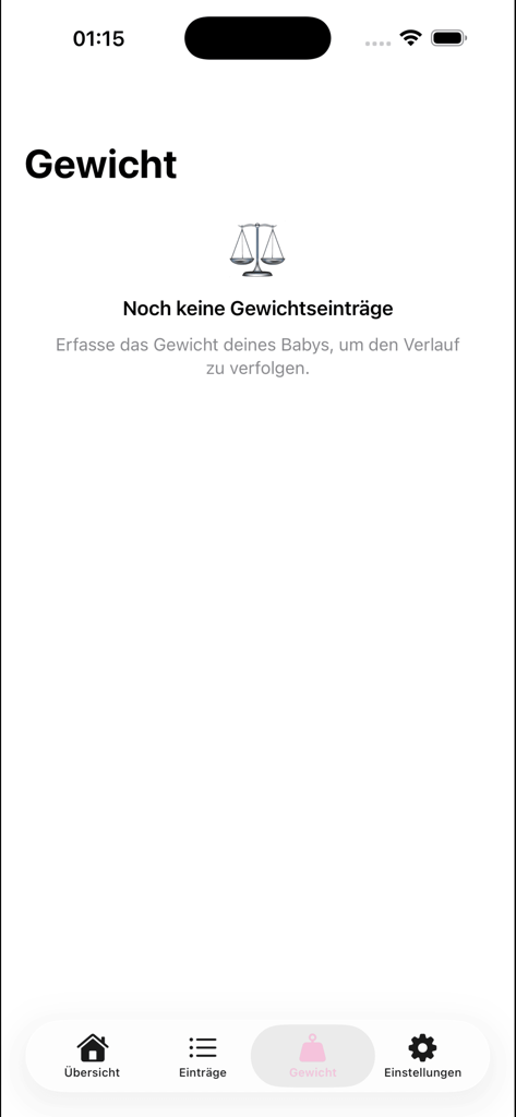 Baby Tracker - Feeding Log - Empty baby weight tracking screen in the Baby Tracker app