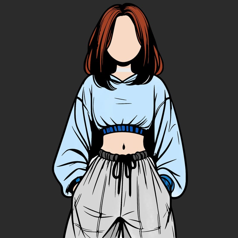 realistic girl faceless with baggy pants and a crop top