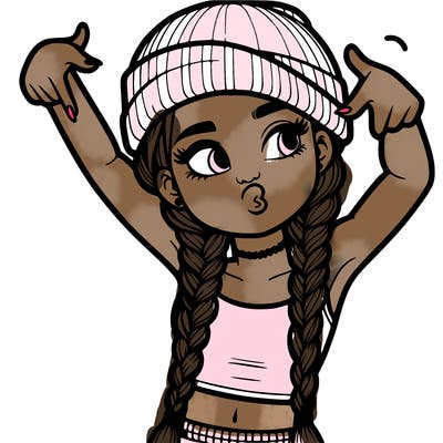 realistic teenage girl with braids and a beanie and crop top doing 🫶🏼