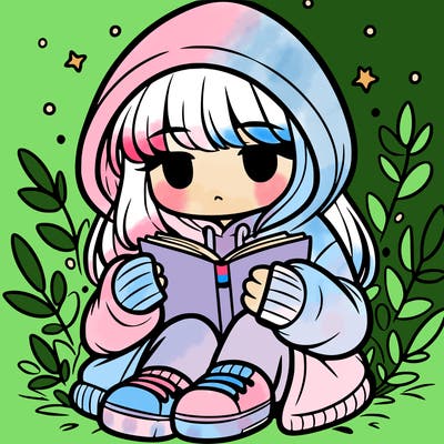 girl in oversized hoodie reading a book