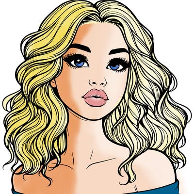 realistic girl with wavy hair and lips