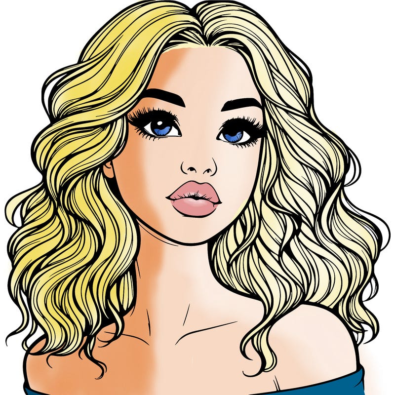 realistic girl with wavy hair and lips