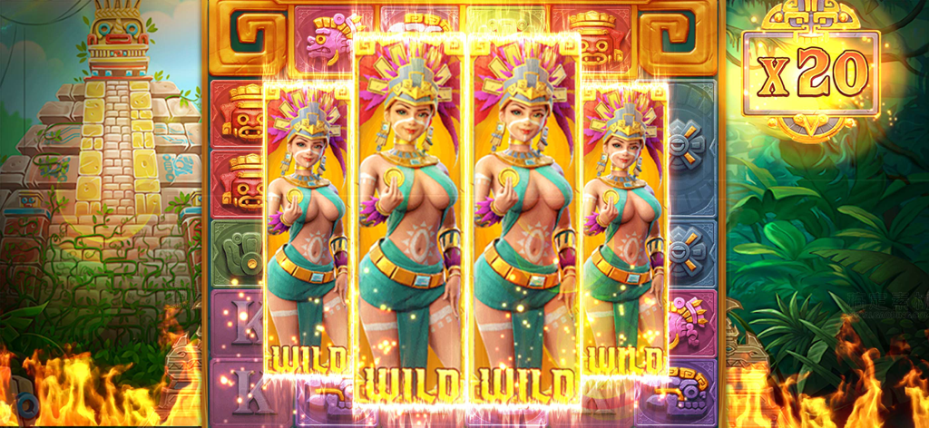 Aztec themed slot machine gameplay with stacked wilds and a 20x multiplier in Royal Club Casino