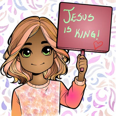 realistic girl holding up a sign