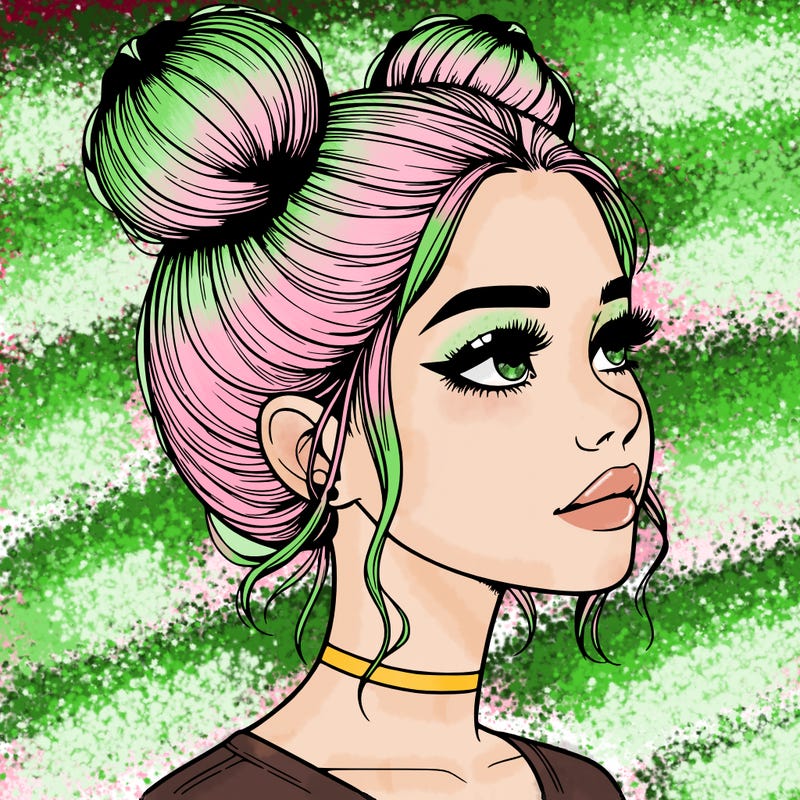 realistic girl with buns on the top of her head