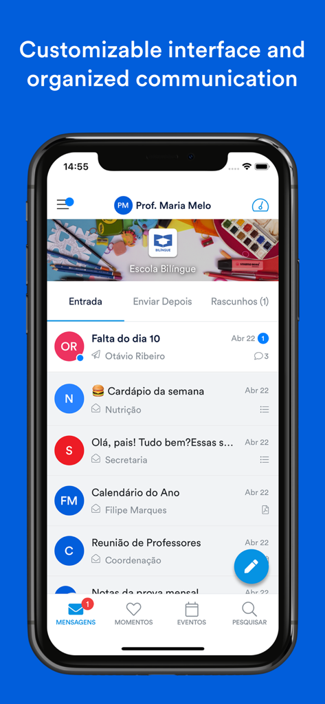 ClassApp - ClassApp mobile interface showing an organized school message inbox for parents