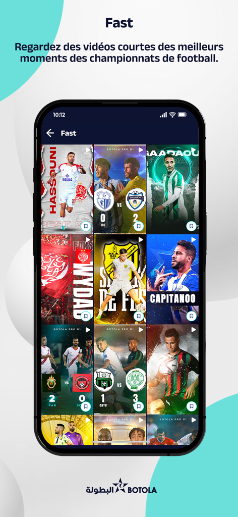 Botola mobile app showing short video highlights of Moroccan football matches