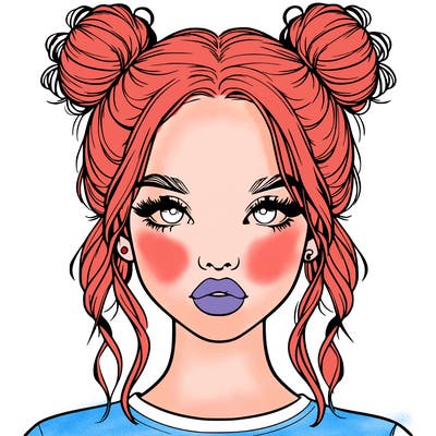 realistic girl with two buns in hair and lips