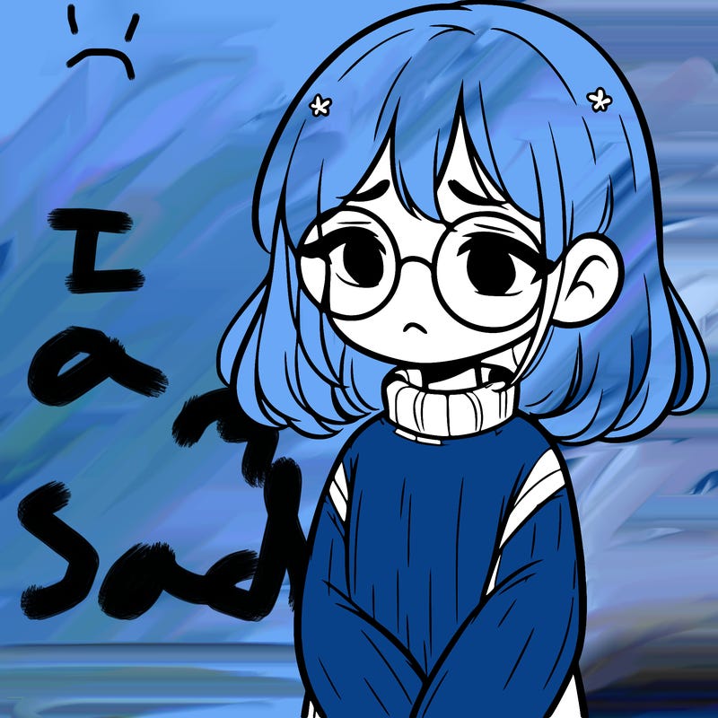 sad girl with glasses in a sweater