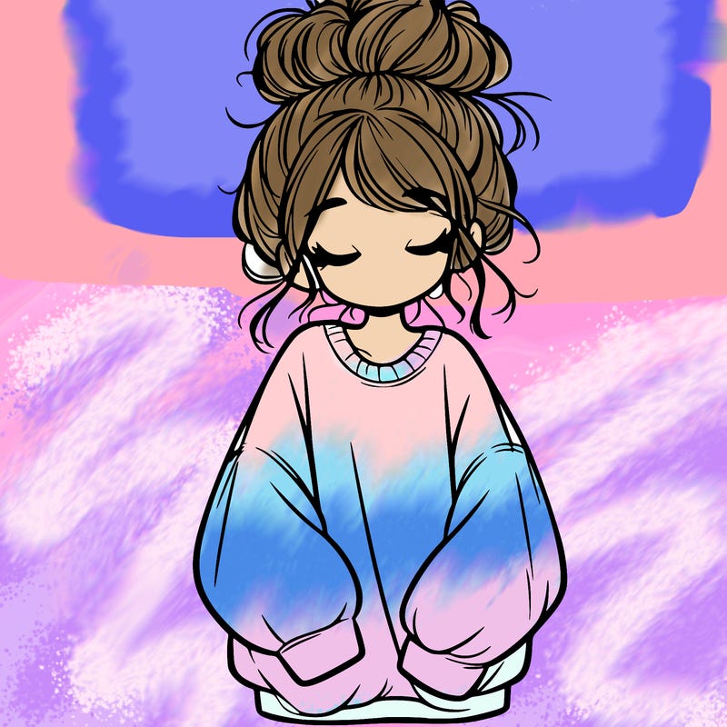 girl with baggy sweatshirt and messy bun
