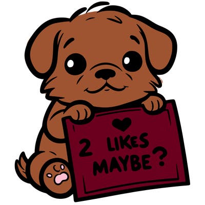 a puppy holding a sign that says 2 likes maybe?
