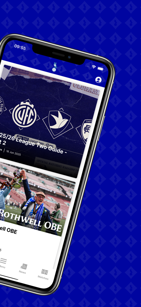 Oldham Athletic AFC - Pantalla de noticias de la aplicación móvil Oldham Athletic AFC mostrando las últimas actualizaciones del club y la guía de la liga.