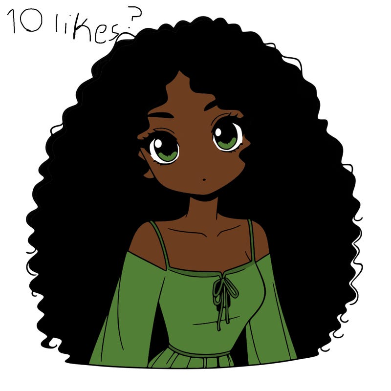 a black anime girl with long afro hair
