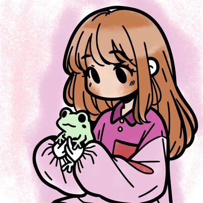 girl with long hair and a oversized shirt. and she is holding a frog