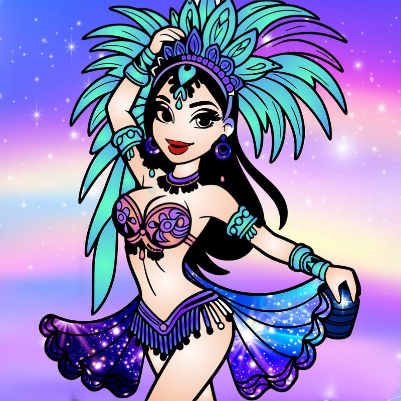 a samba dancer in colorful costume.