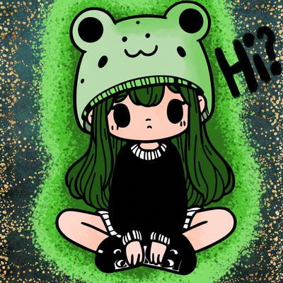 a girl wearing a frog hat and some frog socks