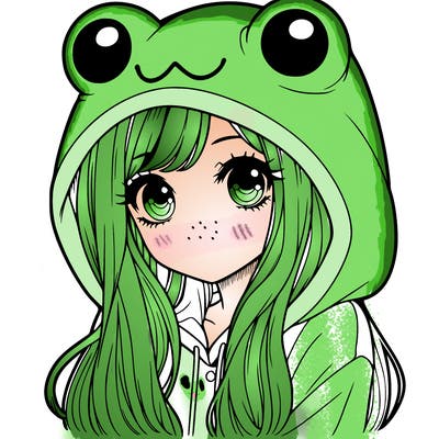 a pretty girl wearing a frog hoodie portrait with long hair
