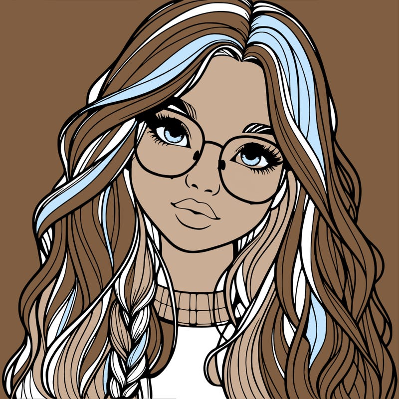 girl with long hair and freckles and glasses realistic