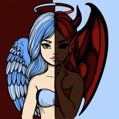 realistic angel half demon