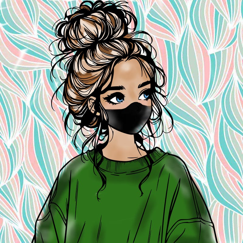 realistic girl with messy bun and oversized clothing