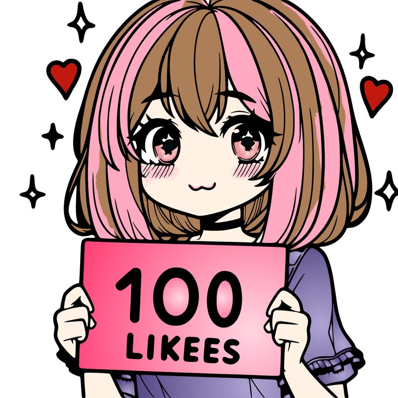 anima girl holding a 100 likes sign in her hand