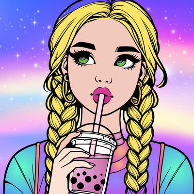 realistic girl with braided hair drinking boba