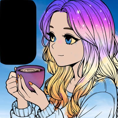 realistic girl drinking coffee